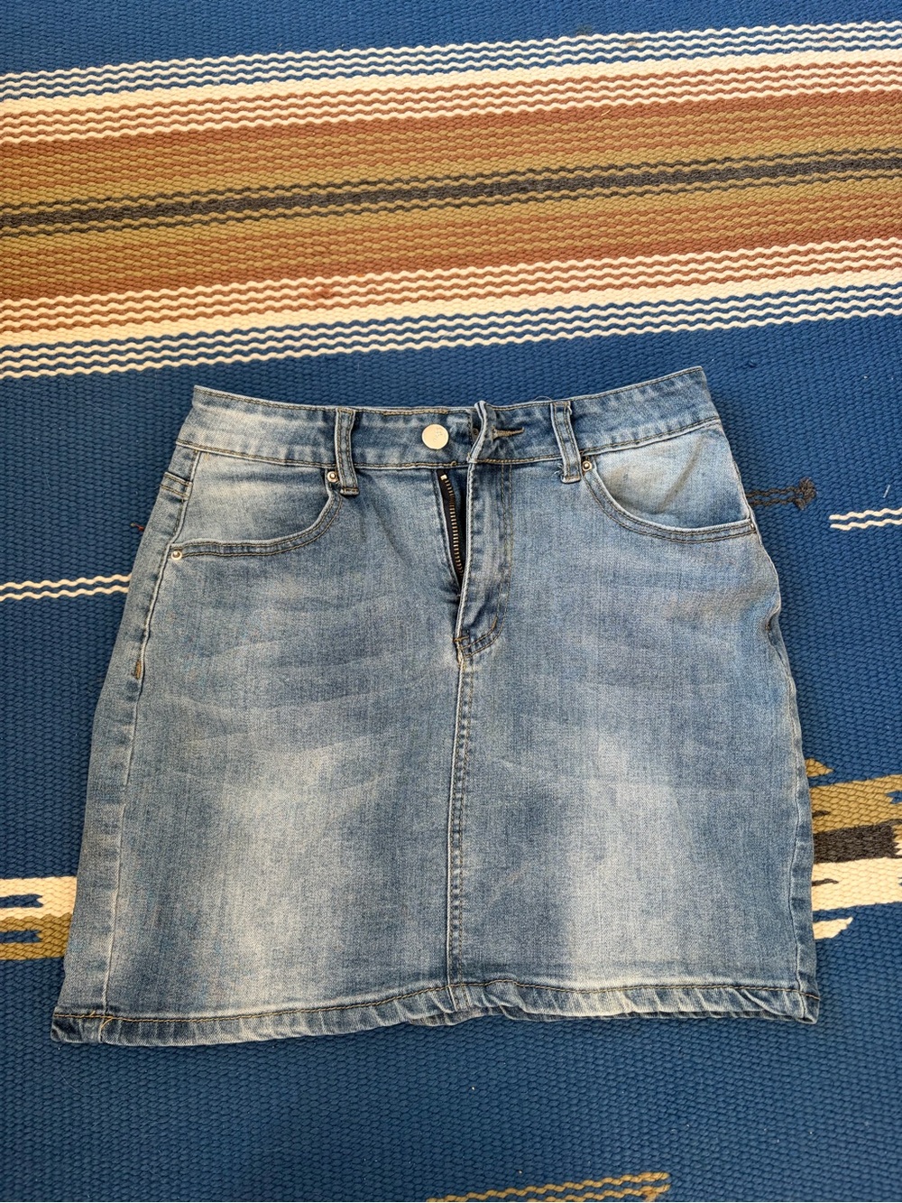 Light Blue Denim Mini Skirt with Front Zip